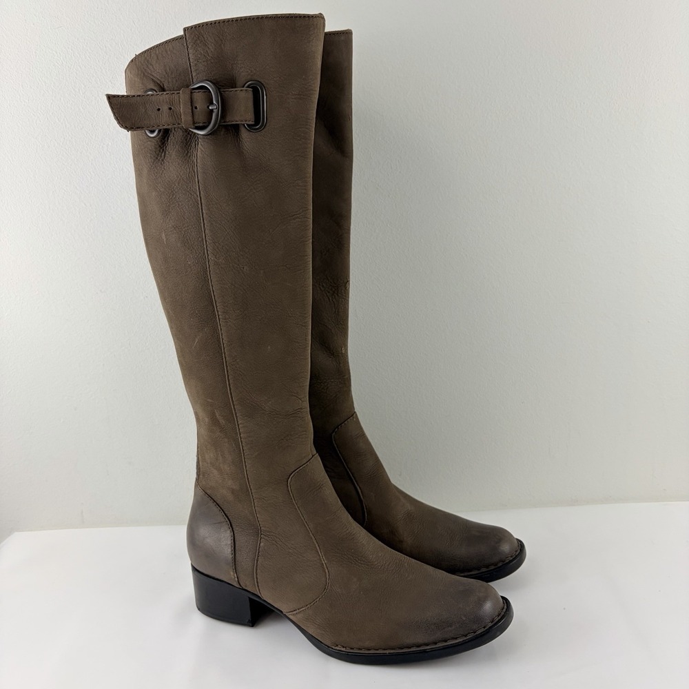 Born Women's Brown Leather Knee High Boots Faux Fur Back Panel Size 6 / 36.5